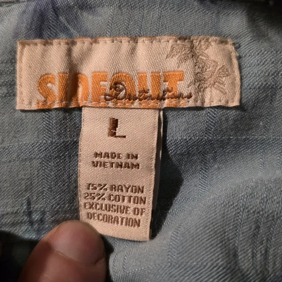 Men’s Sideout Blue Palm Tree Hawaiian Shirt L Resort Wear Rayon Cotton - Picture 2 of 4